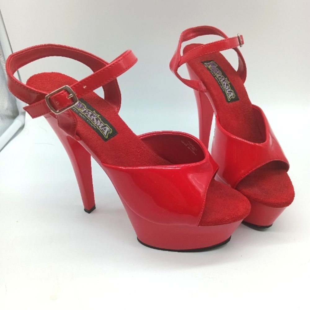 Funtasma Red Peep Toe Stripper Heels Patent Leather Pumps by Pleaser USA Size 8